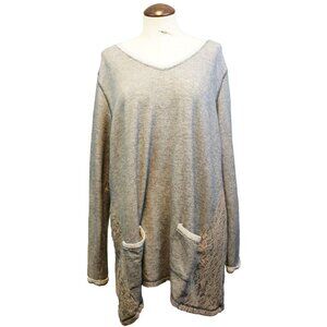 French Laundry Grey Sweater 3X Long Terry Knit Pockets V-Neck Comfort Lounge